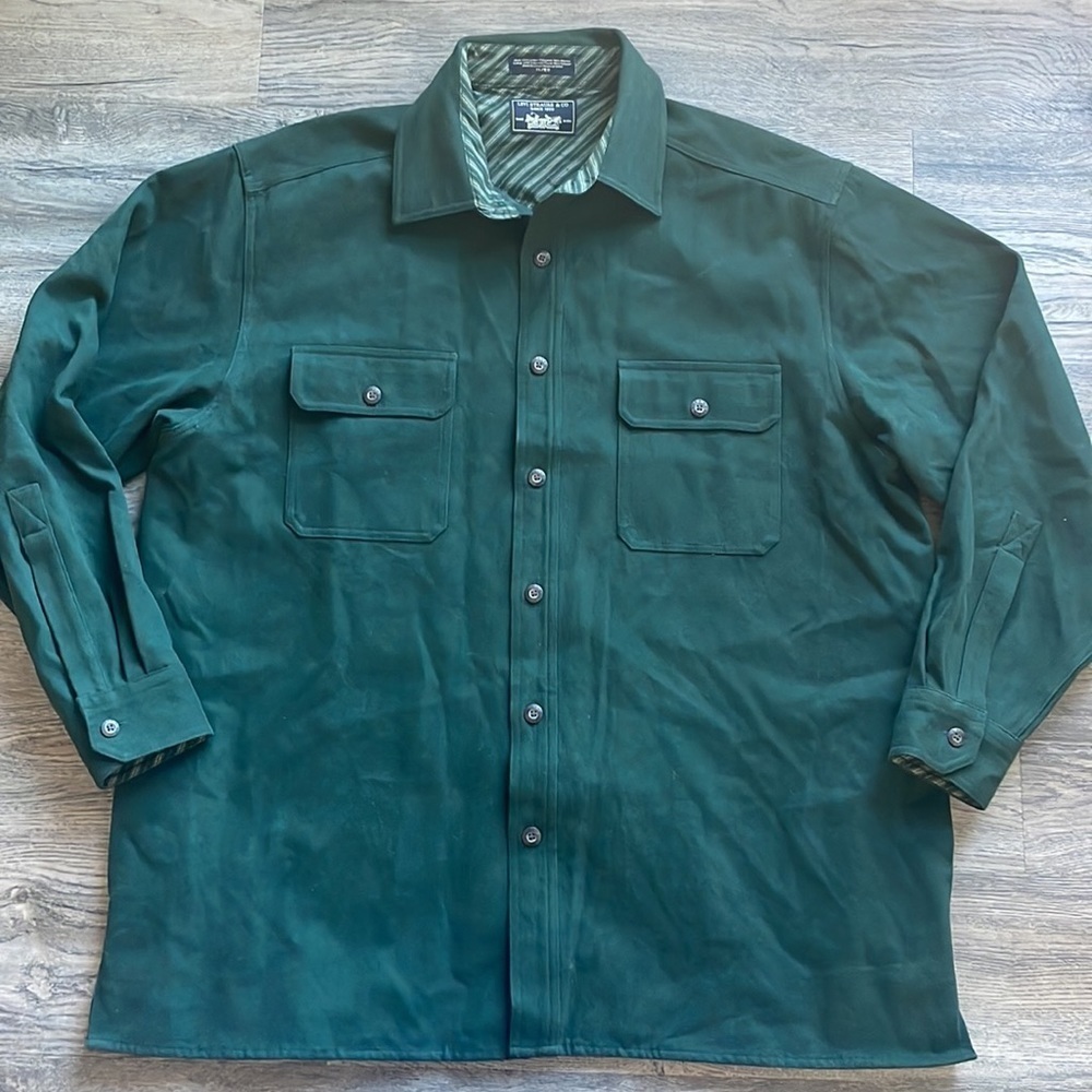 Levis Mens Button Up Shirt Forrest Green Faux Suede Jacket Long Sleeve, size XL